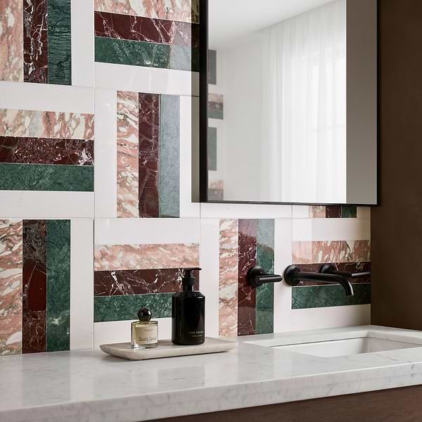 Elizabeth Sutton Arc Weave Passion Multicolor 12x12 Polished Marble Mosaic Tile