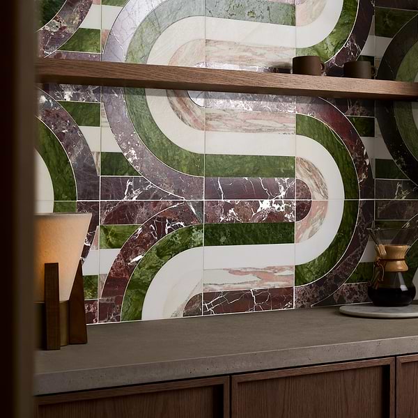 Elizabeth Sutton Arc Wave Rainbow Multicolor 12x12 Polished Marble Mosaic Tile