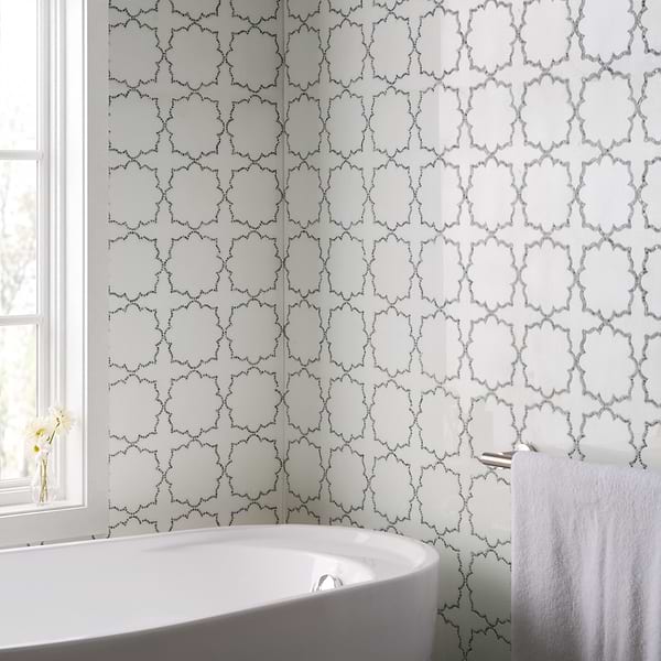 Ellsen Thassos and Blue Macauba Polished Marble Mosaic Tile by Kravet in White, Blue, View 2, open zoomed image