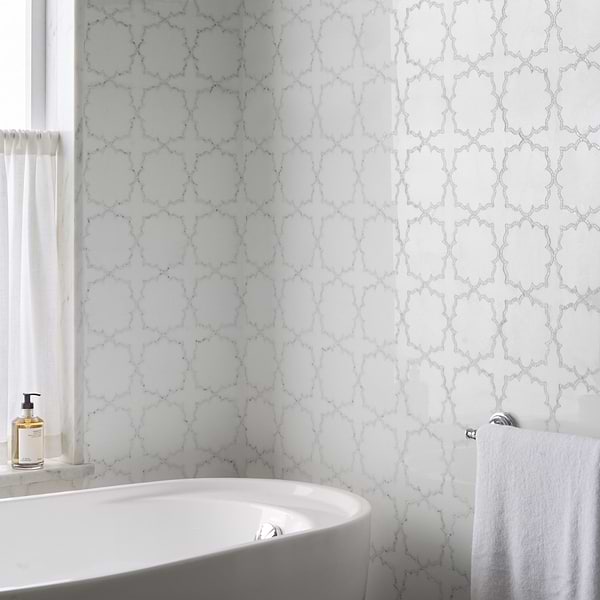 Ellsen Thassos and Calacatta Gold Polished Marble Mosaic Tile by Kravet in White, Gray, View 2, open zoomed image