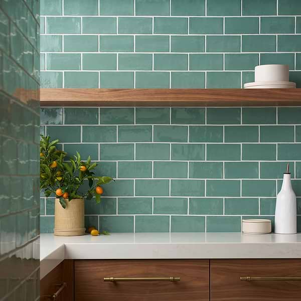 Lancaster Open Seas Green 3x6 Polished Ceramic Wall Tile