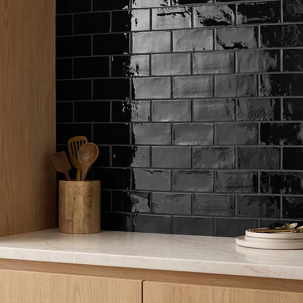 Lancaster Noir Black 3x6 Polished Ceramic Wall Tile