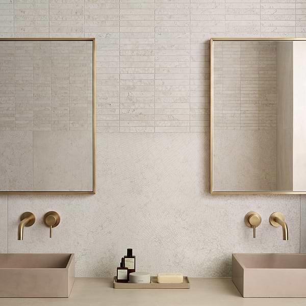 Corretta Deco Bianco White 1x6 Stacked Semi-Polished Mosaic Tile in Warm White, View 2, open zoomed image