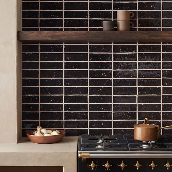 Essa Black 2x6 Terracotta Look Polished Porcelain Tile in Black, View 2, open zoomed image