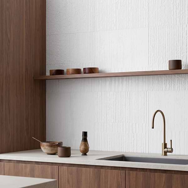 Stretto Carved Thassos 16x16 Textured Honed Marble Tile in White, View 2, open zoomed image