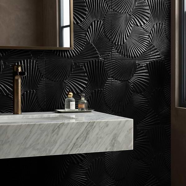 Okeanos Carved Black Jade 16x16 3D Honed Marble Tile