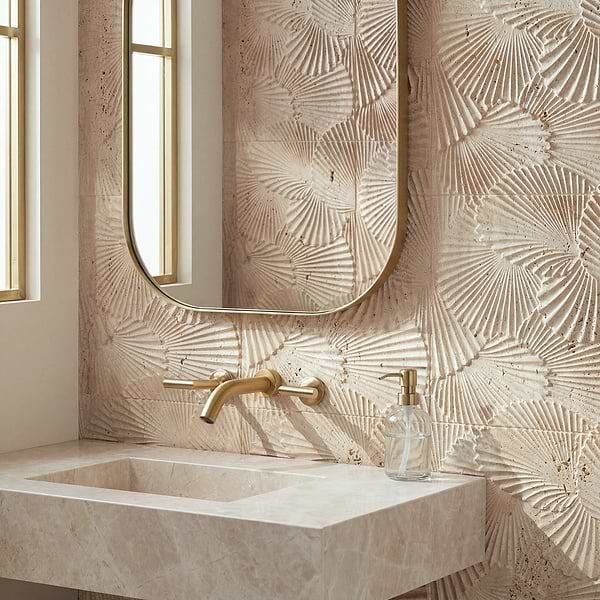 Okeanos Carved Cream Travertine 16x16 3D Honed  Tile