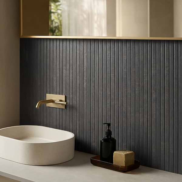 Kenridge Ribbon Black 24x48 Wood Look Fluted Matte Porcelain Tile