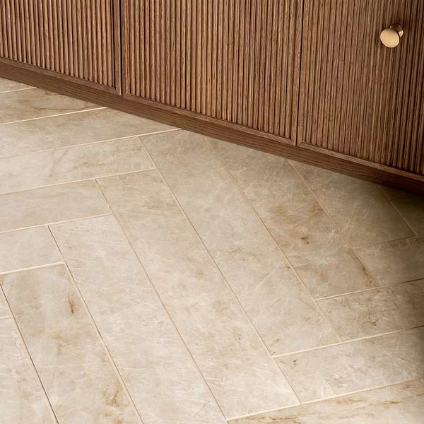 Grand Taj Mahal Champagne Beige 4x24 Stone Look Matte Porcelain Tile in Beige, View 2, open zoomed image
