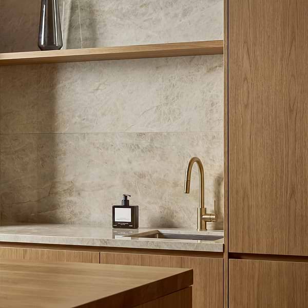 Grand Taj Mahal Lux Shimmer Fawn Beige 24x48 Stone Look Polished Porcelain Tile in Beige, View 2, open zoomed image