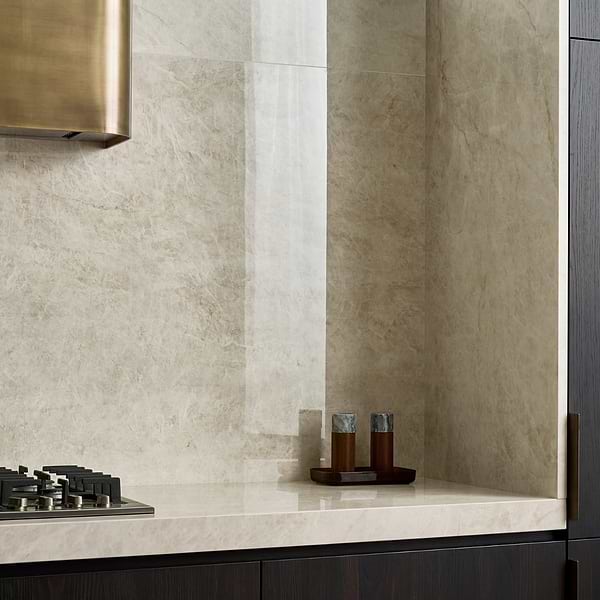 Grand Taj Mahal Lux Shimmer Pearl Beige 24x48 Stone Look Polished Porcelain Tile in Beige, View 2, open zoomed image