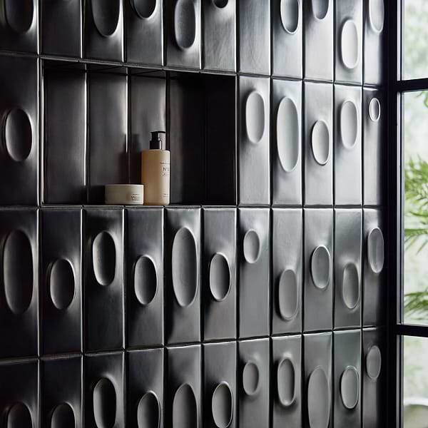 Telos Deco Midnight Metallic 4x12 Matte Ceramic Tile in Metallic, View 2, open zoomed image