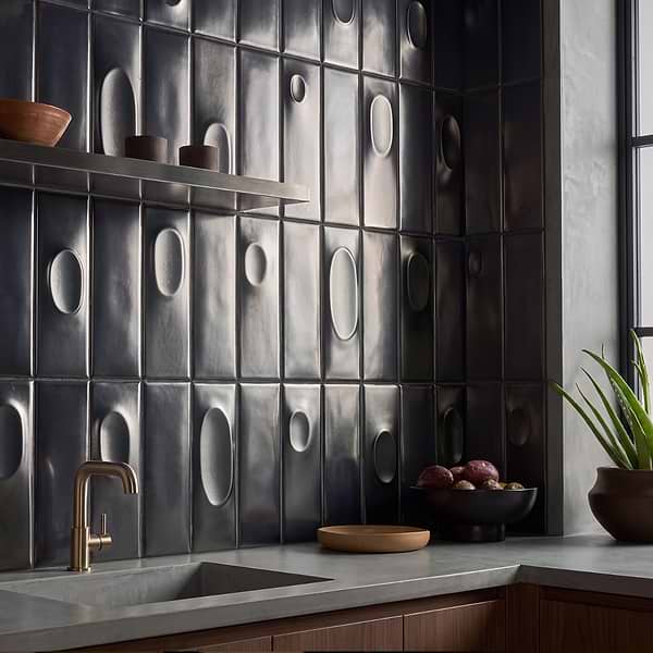 Telos Midnight Metallic 4x12 Matte Ceramic Tile in Metallic, View 2, open zoomed image