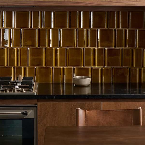 Kinro Dijon Yellow 6x6 3D  Crackled Glossy Porcelain Tile in Mustard Yellow, View 2, open zoomed image