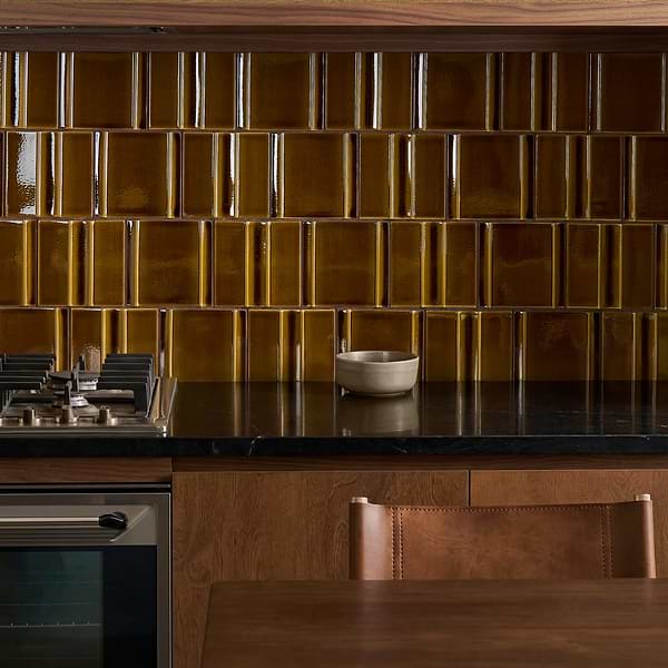 Kinro Dijon Yellow 6x6 3D  Crackled Glossy Porcelain Tile in Mustard Yellow, View 2, open zoomed image