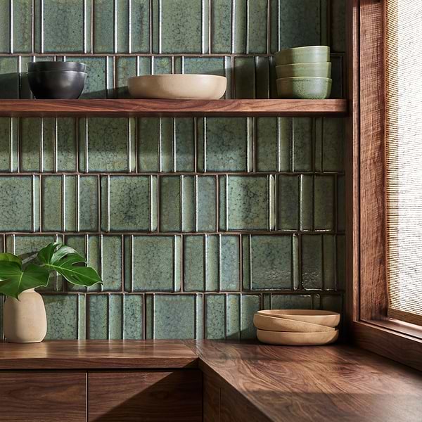 Kinro Garden Green 6x6 Metallic Look Matte Porcelain Tile in Green, View 2, open zoomed image