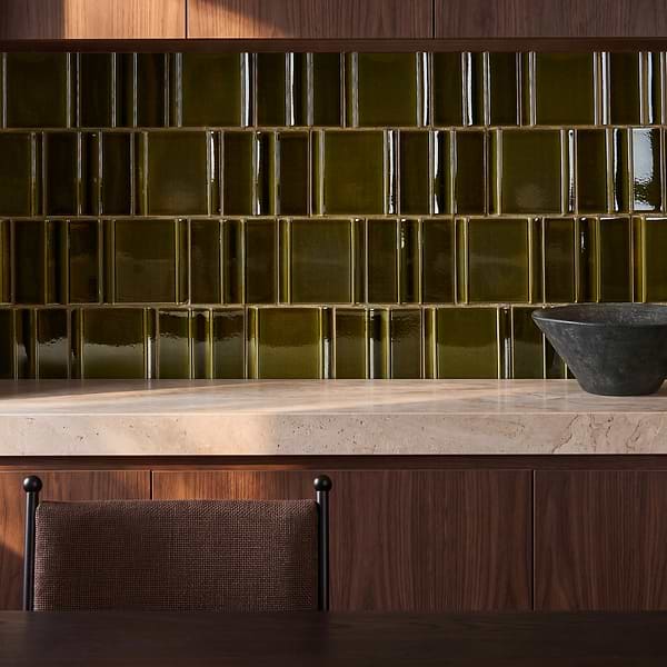 Kinro Moss Green 6x6 3D  Crackled Glossy Porcelain Tile in Green, View 2, open zoomed image