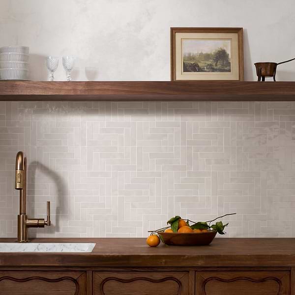 Zelora Cloud White Herringbone Glossy Ceramic Mosaic Tile