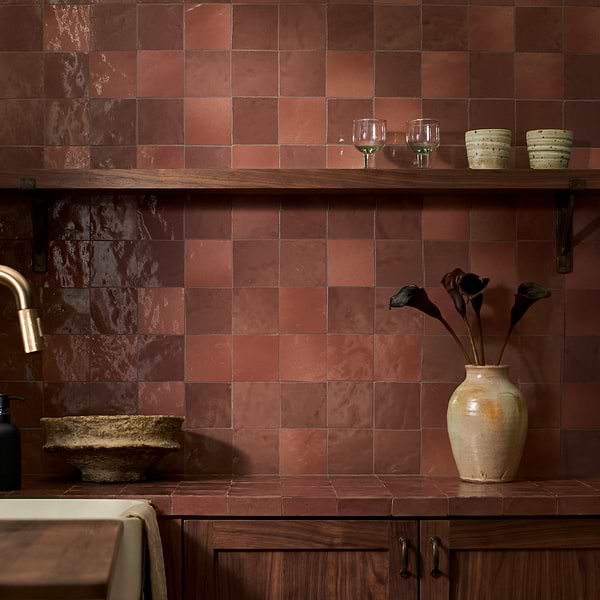 Zelora Chestnut Brown 4x4 Zellige Look Glossy Ceramic Tile