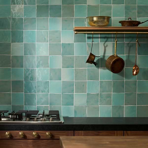 Zelora Mint Green 4x4 Zellige Look Glossy Ceramic Tile