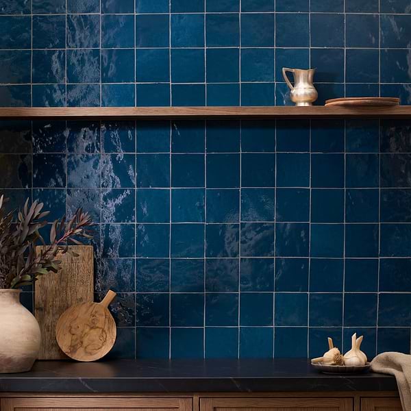 Zelora Marine Blue 4x4 Zellige Look Glossy Ceramic Tile