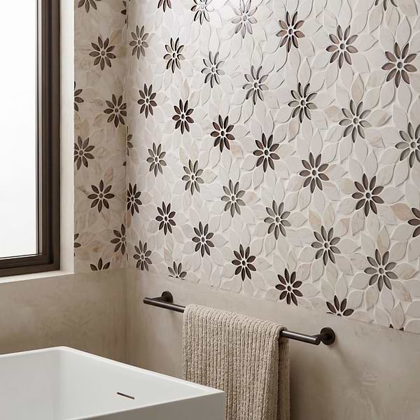 Wildflower Pale Oak Wooden Beige and Glass Marble Polished Tile