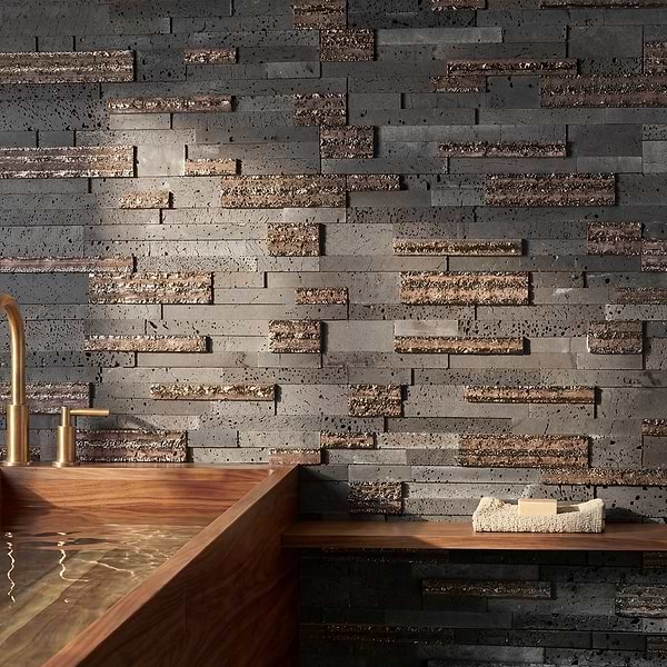 StackStone Steel Gray 3D Mixed Finish Lava Stone Mosaic Tile