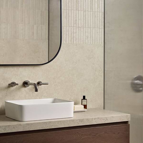 Corretta Deco Sand Beige 1x6 Stacked Semi-Polished Mosaic Tile in Sand, Beige, View 2, open zoomed image