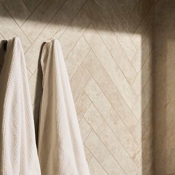 Grand Taj Mahal Champagne Beige 4x24 Stone Look Polished Porcelain Tile in Beige, View 2, open zoomed image
