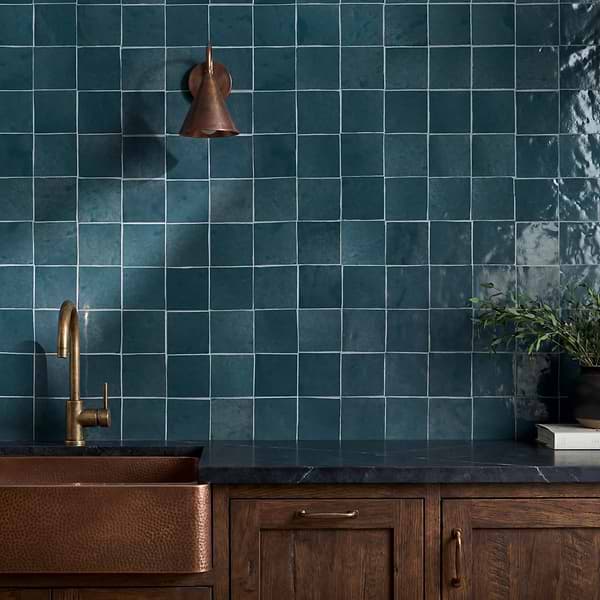Zelora Coastal Blue 4x4 Zellige Look Glossy Ceramic Tile