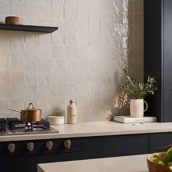 Zelora Linen Beige 4x4 Zellige Look Glossy Ceramic Tile