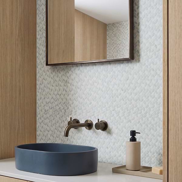 Dova Azul Tumbled Waterjet Marble Mosaic Tile in Blue, White, View 2, open zoomed image