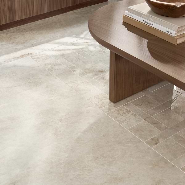 Grand Taj Mahal Cleo Light Beige Polished Porcelain Mosaic Tile in Beige, View 2, open zoomed image