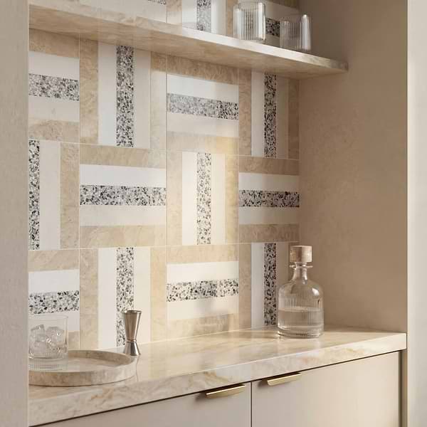 Elizabeth Sutton Arc Weave Desert Beige 12x12 Honed Marble and Terrazzo Mosaic Tile