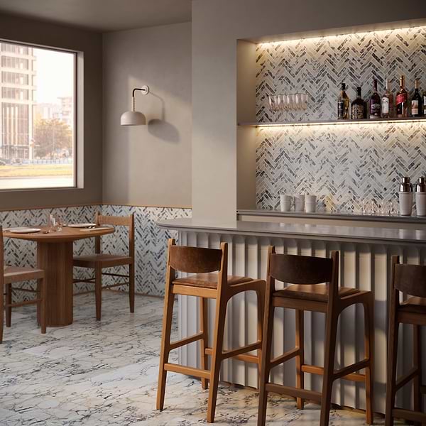 Calacatta Monet 1x3 Herringbone Honed Marble Mosaic Tile