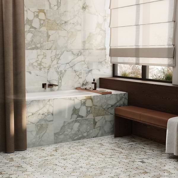 Calacatta Verde Premium 2x3 Basketweave Honed Marble Mosaic Tile