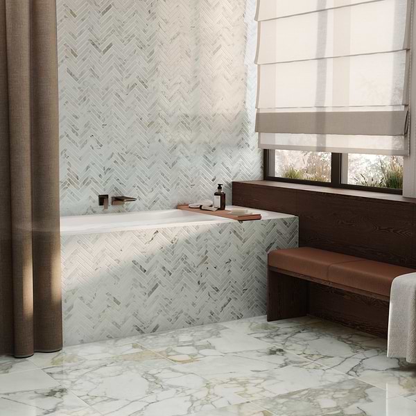 Calacatta Verde Premium 1x3 Herringbone Honed Marble Mosaic Tile