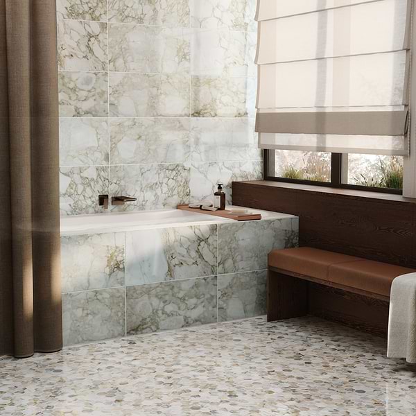 Calacatta Verde Premium 2" Hexagon Honed Marble Mosaic Tile