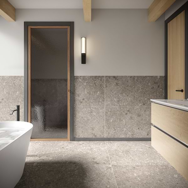 Rizo Taupe Gray 48x48 Terrazzo Look Matte Porcelain Tile