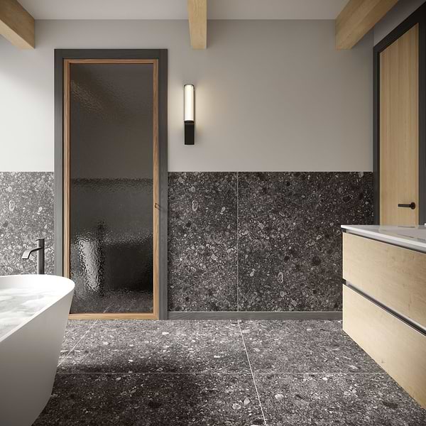 Rizo Charcoal Gray 48x48 Terrazzo Look Matte Porcelain Tile