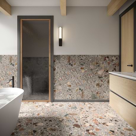 Rizo Fossil Gray 48x48 Terrazzo Look Matte Porcelain Tile