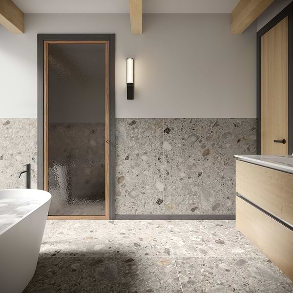 Rizo Earth Gray 48x48 Terrazzo Look Matte Porcelain Tile