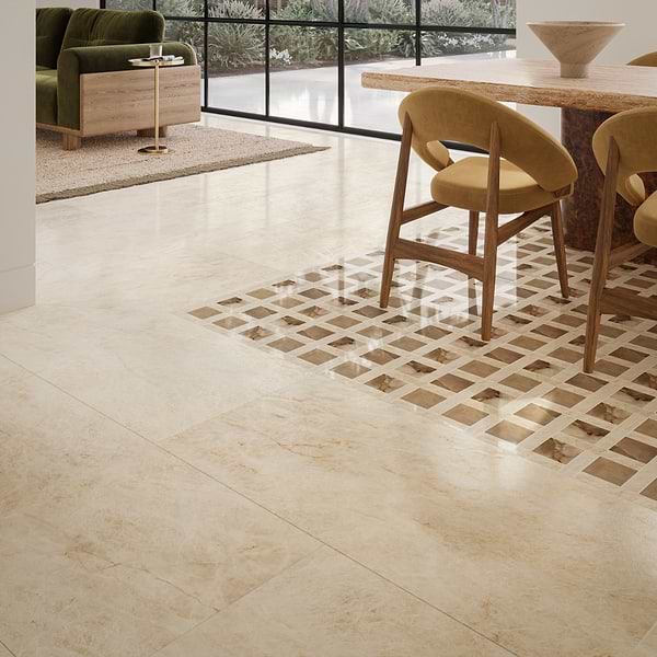 Grand Taj Mahal Champagne Beige 24x48 Stone Look Polished Porcelain Tile in Beige, View 2, open zoomed image