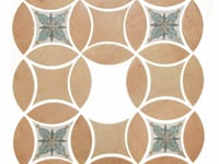 Raval Peach Terracotta 3x8 Petal and 6x6 Kite with Deco Amelia Multicolor Kite Matte Porcelain Tile