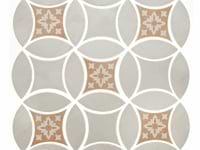 Raval White 3x8 Petal and 6x6 Kite with Deco Natalia Terracotta Kite Matte Porcelain Tile