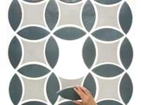 Raval Denim Blue 3x8 Petal and White 6x6 Kite Matte Porcelain Tile