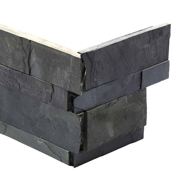 Tenerife Midnight Black 6x24 Splitface Slate Stacked Stone Corner