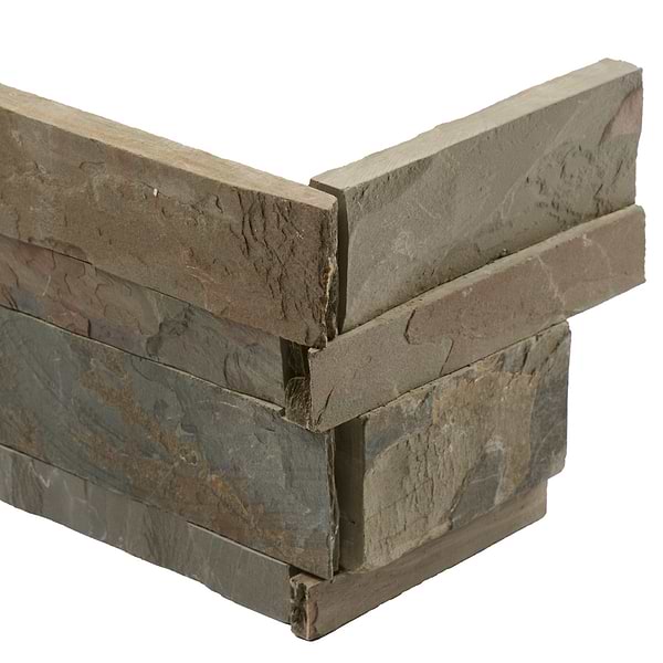 Tenerife Earth Gray 6x24 Splitface Slate Stacked Stone Corner