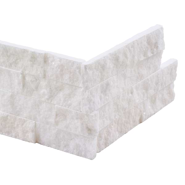 Tenerife Glacial White 6x24 Splitface Marble Stacked Stone Corner
