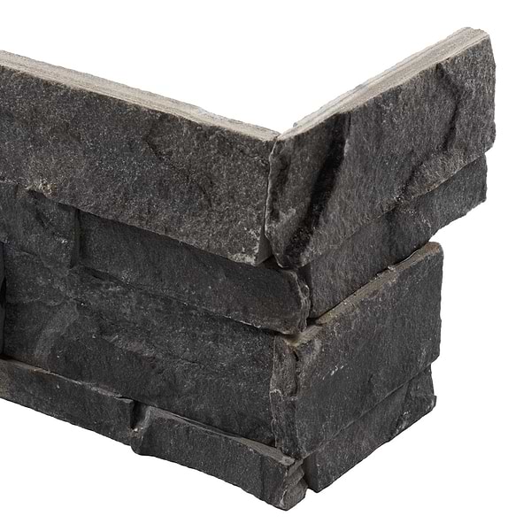 Tenerife Titanium Black 6x24 Splitface Quartzite Stacked Stone Corner